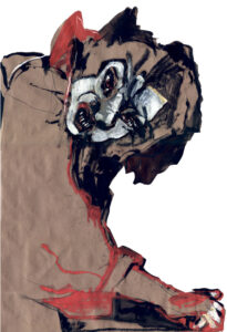 Greed expressed through facial expression.