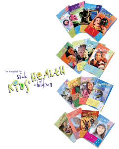 Examples of 16 covers with colourful and playful design, photographs and illustrations. Magazine serves as a communication tool for families of patients at The Hospital for Sick Children.
