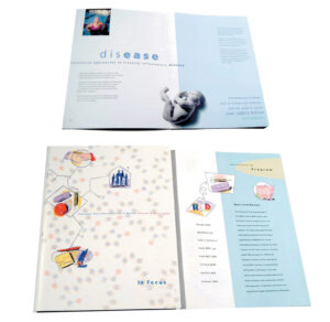 Molecule structure cover background, spot illustrations. Cropped photogrpaphy contrasting age of older woman and baby.